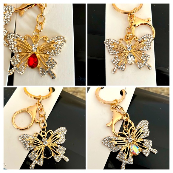 NIP- Adorable 3” Butterfly with Jeweled center Keychain - Picture 1 of 7